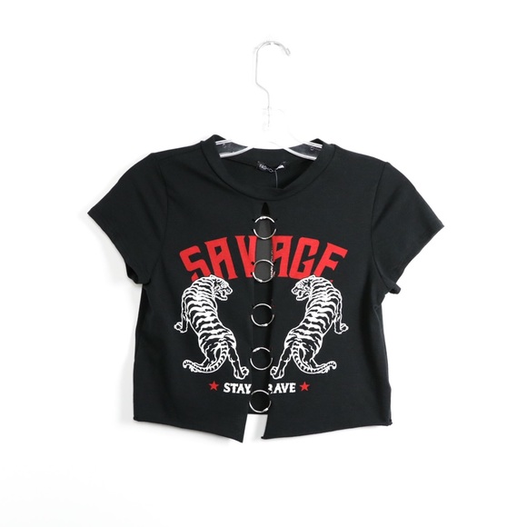 Fashion Nova Tops - NWT punk rock crop top tigers graphic tee savage S